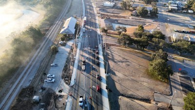Looking south over the US 98 Bypass at Meridian Avenue and the traffic signals now in operation (1-29-2026 photo)