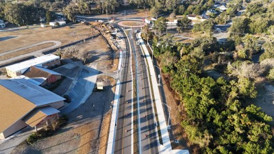Looking southwest over the US 98 Bypass to the roundabout at 7th Street (1-29-2026 photo)