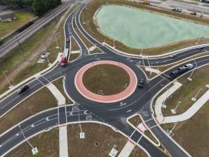 Looking southeast over the US 98 Bypass roundabout at Old Lakeland Highway (4-30-2026 photo)