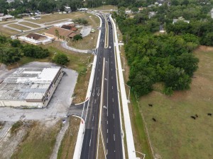 Looking west over the US 98 Bypass toward the roundabout at 7th Street (4-30-2026 photo)