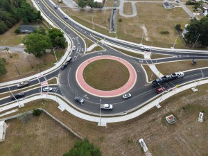 Looking southeast over the US 98 Bypass roundabout at 7th Street (4-30-2026 photo)