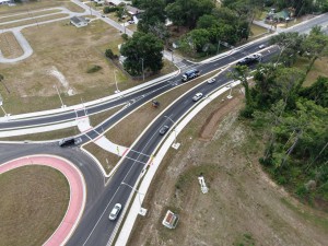 Looking southeast over the US 98 Bypass roundabout (4-30-2026 photo)