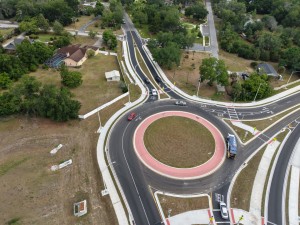Looking north over the US 98 Bypass roundabout at 7th Street (4-30-2026 photo)