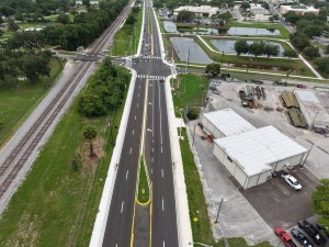 Looking south over the US 98 Bypass at Martin Luther King Blvd. at final paving and marking (6-1-2026 photo)