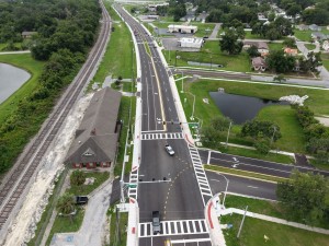 Looking south over the US 98 Bypass at Meridian Avenue at final paving and marking (6-1-2026 photo)