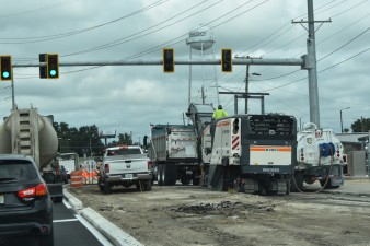 Old pavement is being removed at the north end of the US 98 Bypass (9-8-2025 photo)