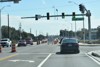 Northbound and southbound traffic is now separated by a median as seen looking south at MLK Boulevard (2-5-2026 photo)