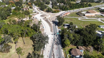 Looking north over US 301 at the roundabout being built at 7th Street and the US 98 Bypass (11-7-2025 photo)