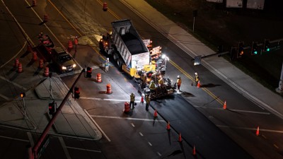 Crews have begun paving the top layer of asphalt (friction course) on the US 98 Bypass (3-9-2026 photo)