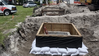 Looking north on US 19 at a newly placed drainage structure (August 2026 Photo)