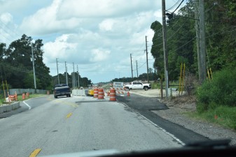 Looking west on County Line Road at the soon-to-open new alignment, east of new Ayers Road. (8/27/2021 photo)
