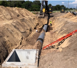 Installing drainage system for the new roadway (July 13, 2020 photo)