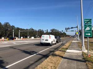 New traffic signals are controlling traffic at US 41 and Ayers Road as of Wednesday night, January 20, 2021 (1/21/2021 photo)