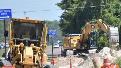 Construction work on the west side of US 19 near Green Acres Street on August 4, 2020.