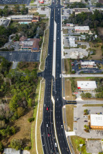 Looking north on US 19 with traffic in all new lanes from north of Yulee Dr. to Halls River Rd. / Grover Cleveland Blvd. (2/9/2021 photo)