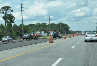 Looking north on US 19 at median work between W Ozello Trail and W Penn Drive (6-1-2023 photo)
