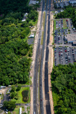 Looking north at US 19 construction, just north of White Dogwood Drive. A portion of the new northbound lanes has been paved. (July 7, 2020 photo)