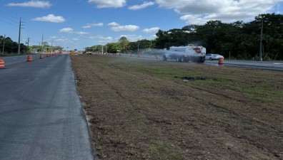 Watering newly placed sod in the median of US 19 (April 2023 photo)