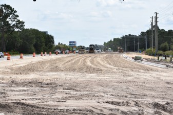 Earthwork for new eastbound lanes on the south side of the SR 54 corridor (10/11/2022 photo)