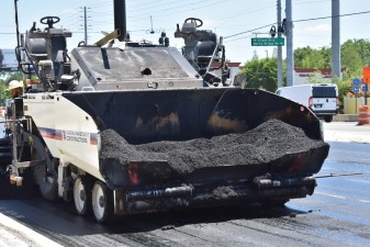Asphalt ready to be placed on the widened portion of SR 54 at the Eiland Blvd. intersection (4/12/2022 photo)