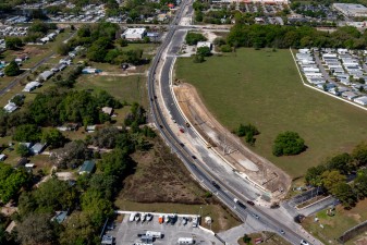 Looking west from the east end of the project towards the Morris Bridge Road / Eiland Blvd. intersection (3/17/2022 photo)