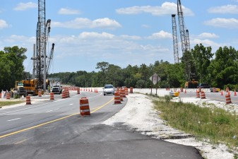 Looking northwest on SR 50 at bridge widening over the Withlacoochee River (5/12/2022 photo)