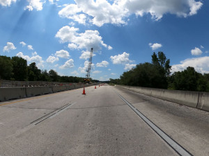 Eastbound lanes of SR 50 with bridge work in the median at the Withlacoochee River (7/17/20 photo)