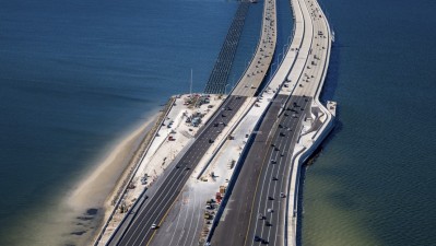 Howard Frankland Bridge Ongoing Demolition Work of Old Bridge Aerial View Tampa Side (Photo February 2026)