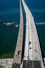 Image of new Howard Frankland Bridge and bridge demolition work on the Hillsborough County (Photo April 2026)