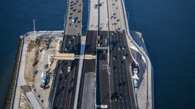 Image of Howard Frankland Bridge showing traffic on NB and SB traffic in Hillsborough Co (Photo March 2026)