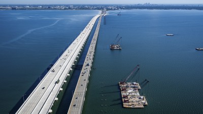 Howard Frankland Bridge Ongoing Demolition Work of Old Bridge Aerial View Looking Toward Tampa (Photo January 2026)