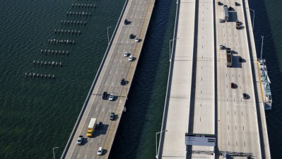 Howard Frankland Bridge Ongoing Demolition Work of Old Bridge Aerial View Approaching St. Petersburg Side (Photo January 2026)