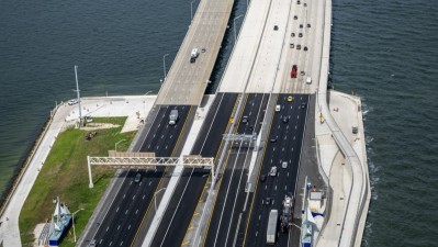 Image of Howard Frankland Bridge showing new express lanes from Tampa side of the bridge (Photo June 2026)