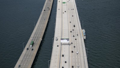 Image of Howard Frankland Bridge showing new express lanes and shared use path (Photo June 2026)