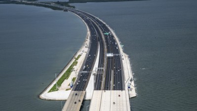 Image of Howard Frankland Bridge showing new express lanes and shared use path on St. Petersburg side of bridge (Photo June 2026)