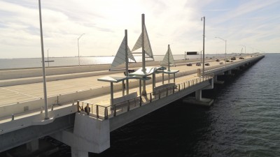 Image of shared use path and lookout point on the new Howard Frankland Bridge looking west (Photo February 2026)