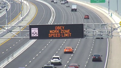 Image showing Dynamic Message Sign on the Howard Frankland Bridge "Obey Work Zone Speed Limit 55 MPH" (Photo June 2026)