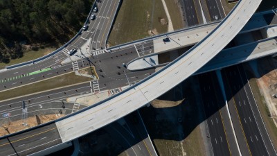 Looking down at the heart of the new I-75 interchange at Overpass Road (1/16/2023)
