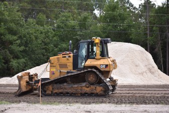 Building the roadway base for Overpass Road, east of I-75 (6/10/2021 photo)