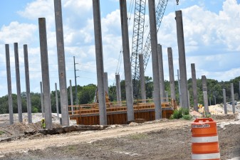 Piles installed for bridge foundations on the east side of Overpass Road for bridges over I-75 (6/10/2021 photo)