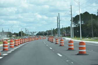 Looking east on Overpass Road approaching the Boyette Road intersection (10/11/2022 photo)