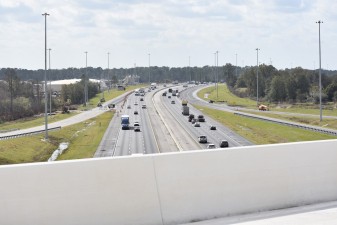 Looking south at I-75 from the new Overpass Road flyover bridge (1/13/2023 photo)