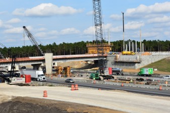 Looking northeast at bridge construction at Overpass Road and I-75 (12/9/2021 photo)