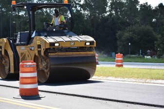 Asphalt paving on westbound Overpass Road (8/15/2022 photo)