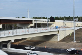 Looking northeast at work on the eastbound Overpass Road bridge over I-75 (12/12/2022 photo)