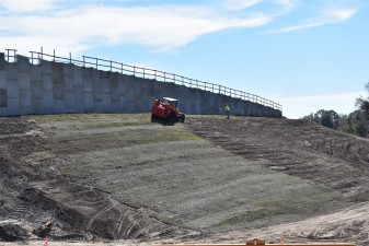 Sod is placed along the slope of the future entrance ramp onto southbound I-75 (1/24/2022 photo)