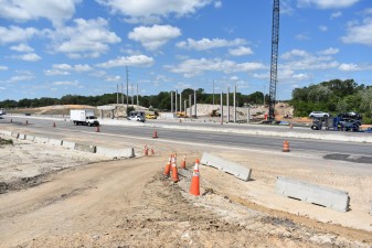 With the old Overpass Road bridge over I-75 removed, construction has begun on two replacement bridges and a new interchange (4/26/2021 photo)