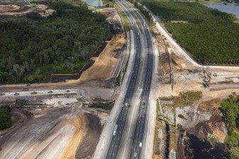 Looking north over I-75 at construction of the Overpass Road interchange (3/15/2021 photo)