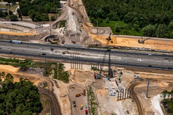 Looking west at construction of the new I-75 interchange at Overpass Road (5/14/2021 photo)