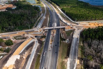 Looking north over I-75 at Overpass Road interchange construction (12/15/2021 photo)
